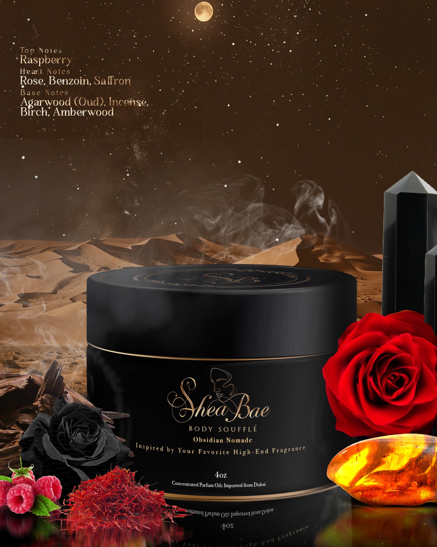Obsidian Nomade – Premium Fragrance-Infused Body Soufflé Inspired by the Smoky Intensity of Louis Vuitton’s Ombre Nomade (4oz)